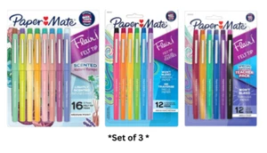 Paper Mate Flair Felt Tip Pen 12 & 16Pk Assorted Colors Scented Teacher Set of 3 - Picture 1 of 9