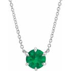 14K White Natural Emerald Solitaire 16 Necklace