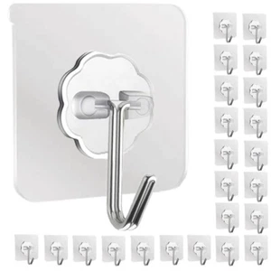 10-50pcs Adhesive Sticky Hooks Heavy Duty Wall Seamless Hooks Hangers Waterproof - Picture 1 of 11