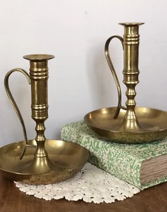 Vintage Retro Brass Candlestick Holders, Set Of Two - Picture 1 of 2