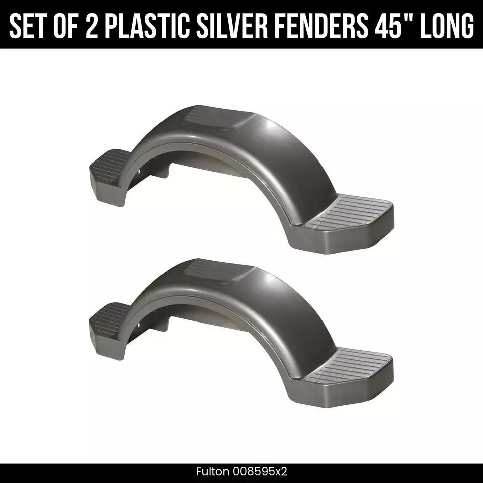 Set of 2 Silver Fulton Trailer Fenders, 15 Inch Wheels, Triple Step, 45 Inch - Image 1 of 1
