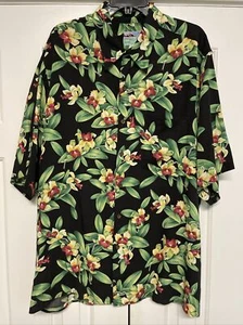 Reyn Spooner L Varez Mens Black Floral Hawaiian Shirt Sz XL Spun Rayon - Picture 1 of 7