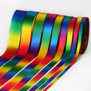 50 Yards Rainbow Satin/Grosgrain Ribbon Double Sided 9/13/16/22/25/28/38/50 mm - Picture 1 of 5