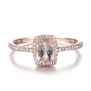 Solid 10K Rose Gold Engagement Gemstone Simple Ring Pink Morganite Cushion 7x5mm - Picture 1 of 10