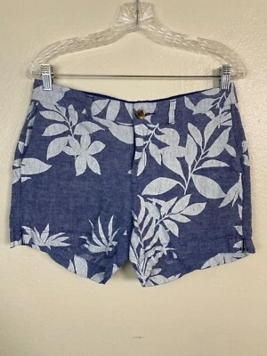 Old Navy Linen Blend Everyday Short Womens Size 6 Blue White Floral Beach Boho - Image 1 of 4