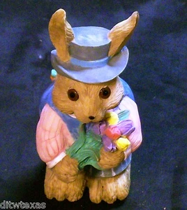 Ceramic Bunny Figurine 1995 Mervyn's Mini Rabbit holding Flower Home Decoration - Picture 1 of 1