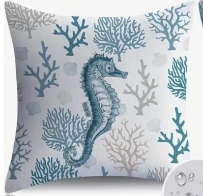 Funda de almohada náutica al aire libre Ocean Reef SEAHORSE Coast Fish decoración del hogar Foto 1 de 4
