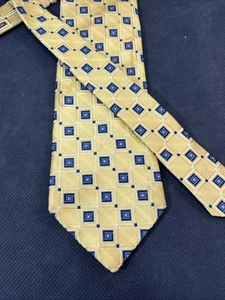 HART SCHAFFNER MARX Men's Silk Necktie USA Designer Geometric Yellow/Blue Long - Picture 1 of 5