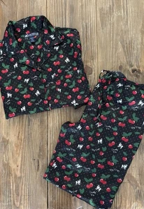 Big Dogs Fun & Attitude Pajamas Set Black Satin Cherries Sweety Pie Womens L/ XL - Picture 1 of 19