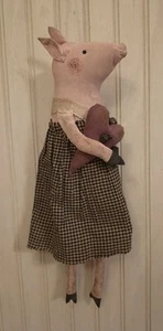 Primitive Grungy Piggy Sue Girl Pig Doll & Her Heart - Picture 1 of 5