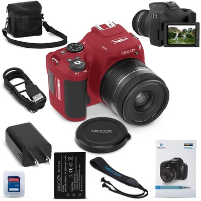 Minolta ProShot 64MP Digital Camera – 10x Zoom, 4K Ultra HD 3" LCD Screen,Red - Image 1 of 4
