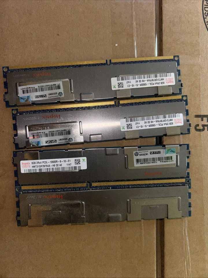 4X HYNIX 8GB 2RX4 PC3-10600R-9-12-E2 ECC SERVER MEMORY - Image 1 of 1
