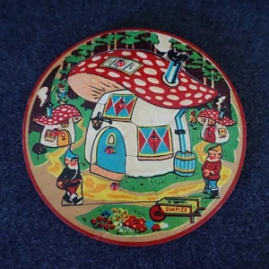 Simplex Wooden Round Puzzle 17 Piece Mushroom House with Gnomes Multicolor *READ - Picture 1 of 22