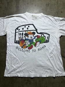 Vintage 90s Disney Mickey Mouse Welcome To Rome Italy Large White T Shirt - Picture 1 of 7