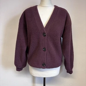 Madewell Fleece Cardigan Size Small Burgundy V Neck Long Sleeve - Picture 1 of 11