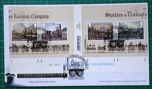 2025 Steam Locomotives Stockton Darlington Railway W Miscut Miniature Sheet FDC - Picture 1 of 2