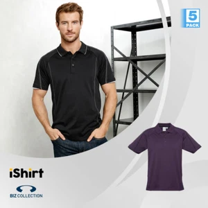 5PC X MENS POLO SHIRT POLY COTTON CONTRAST TRIM COMFORTABLE CASUAL TOP - Picture 1 of 11