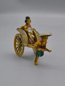 Vintage Celluloid Rickshaw Running Man Pulling Geisha Lady Moving Wheels 2.75" - Picture 1 of 11
