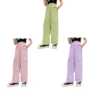 Girls Pants Comfort Trousers Waistband Sweatpants Solid Color Track Trackies - Picture 1 of 25