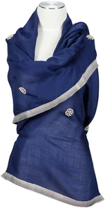 Abendstola Cashmere Seide Blau Perlen bestickt, evening stole blue embroidered - Picture 1 of 2