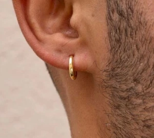 Birthday Gift For Brother Solid Metal Hoop Earring 14k Yellow Gold Plated Silver - Picture 1 of 4