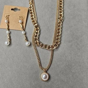 MixIt Goldfarbene Perlen Doppelstrang Halskette & Ohrringe Modeschmuck Set Neu - Bild 1 von 7