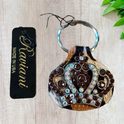 Llavero Corona Raviani en Cuero Leopardo Marrón AB-Smoky Topacio Cristales Foto 1 de 3