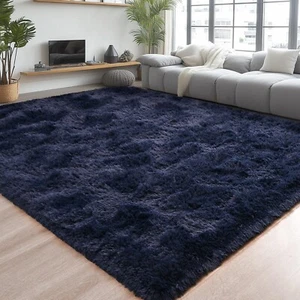 Fluffy Area Rug 7x10 Large Navy Blue Soft Shag Carpet for Living & Bedroom Floor - Picture 1 of 14