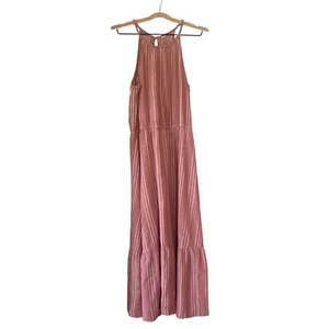 Old Navy Maxi Dress Striped Sleeveless Ruffled Hem Summer Dress Pink White L - Picture 1 of 7