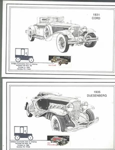 Automobil Briefmarken Lot 5 Hüllen 1988 Antik Automobile Club of America - Bild 1 von 3