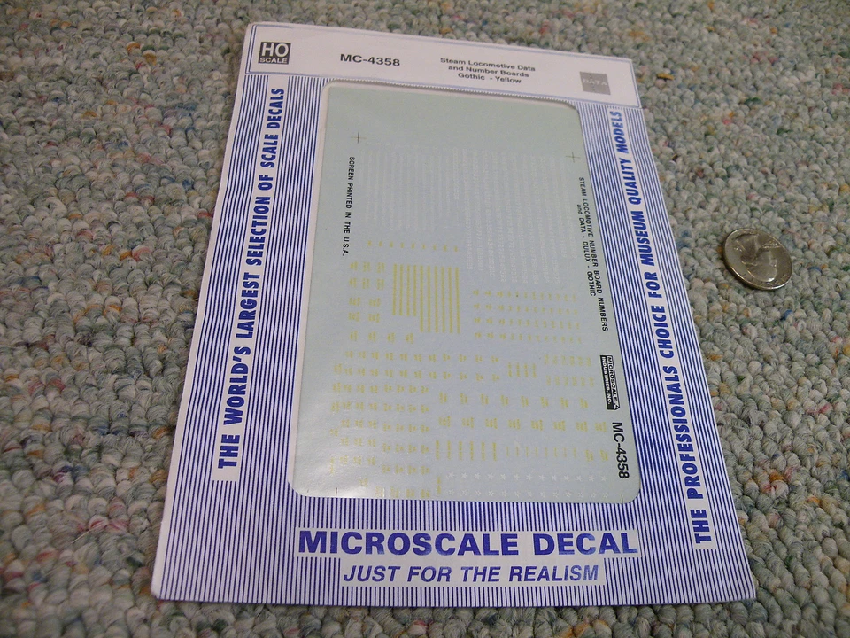 Microscale decals HO MC-4358 Steam loco data number boards gothic yellow  F122 - Image 1 of 1