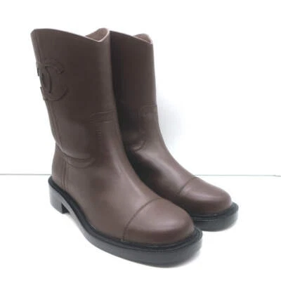 Chanel Puntera CC Botas de Montar Cortas Cuero Marrón Oscuro Talla 40 C NUEVAS Foto 1 de 4