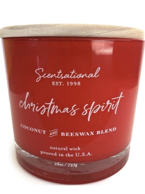 Scentsational Christmas Spirit Candle Glass Jar 26oz Coconut Beeswax Red Jar - Image 1 of 3