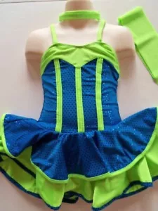 Ice Skating Dress Teal & Lime Figure Skate Dance Ballet Leotard Child S - Picture 1 of 3