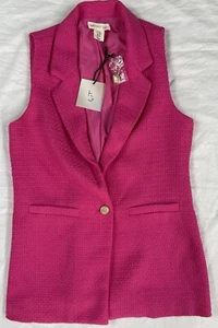 Pink Vest Textured Tweed  Sz M Gold Button Lined NWT Happily Grey Career Classic - Picture 1 of 8