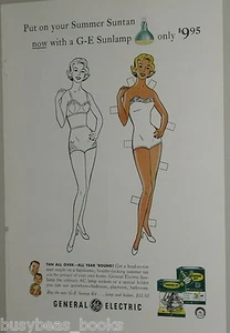 1958 General Electric advertisement, Sunlamp, paper doll in bathing suit tanning - Bild 1 von 3