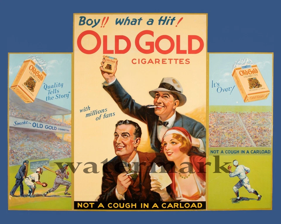 Póster publicitario de cigarrillos dorados antiguos de béisbol 1933 de arte de pared - impresión a color 8x10 Foto 1 de 1