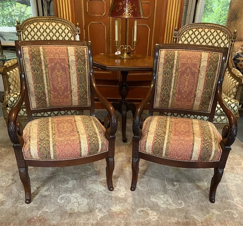 Pair Antique French Empire Rosewood Armchairs 19th Century Cover