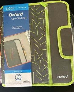 Oxford zipper, Open Tab and Snap Binders 475 sheets, 2" Round Ring, DRK GREY/GRN - Picture 1 of 1