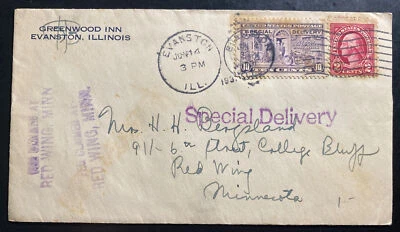 1931 Evanston IL USA Advertising Cover To Red Wing MN Greenwood Inn Special Deli - Image 1 of 2