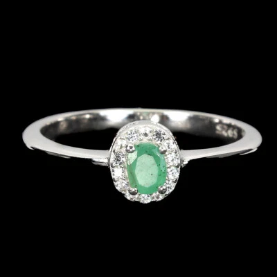 925 Argento Sterling Non Scaldato Ovale Verde Smeraldo 4x3mm Bianco Topazio Size - Immagine 1 di 4