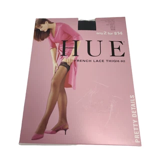 Hue French Lace Thigh High Stockings Black Sheer Leg 15 Denier 5971 - Picture 1 of 7