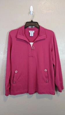 Blair Womens Size Medium Pink Layered-Look French Terry Pullover Sweater  - Image 1 of 4