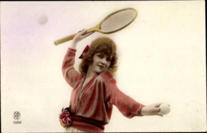 TENNIS Player, Woman with Tennis Racket; RPPC Posted, c.1910; Tinted; Exc. - Picture 1 of 2