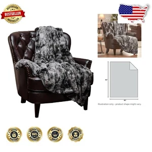 Elegant 92" x 85" Queen Faux Fur Throw Blanket - Lightweight Sherpa Style - Picture 1 of 4
