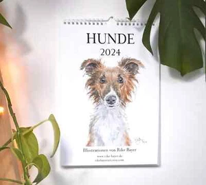 Bildkalender 2024 Hunde A4 zum Aufhängen  - Zeichnungen verschiedener Rassen - Bild 1 von 2