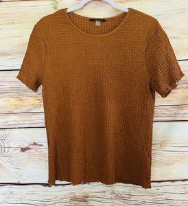 Tahari Women’s Brown Orange Short Sleeve Crew Neck Textured T-Shirt Size XL - Picture 1 of 11