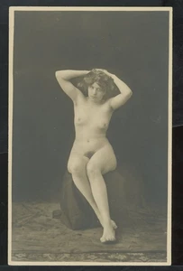 1920s Original French Real Photo Nude Postcard Hirsute Brunette Posing vv - Picture 1 of 1