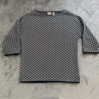 Top manga Dolman Chico's estampado geométrico blanco y negro con flecos talla 0 Foto 1 de 4