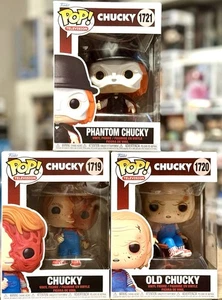 CHUCKY Funko Pop Television Set 1719-1721 BURNT, OLD, PHANTOM CHUCKY Horror w/PP - Picture 1 of 8